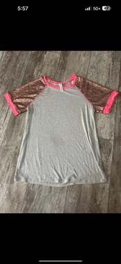 Vanilla Bay Raglan Tee Size M Grey Rose Gold Sequin Neon Pink